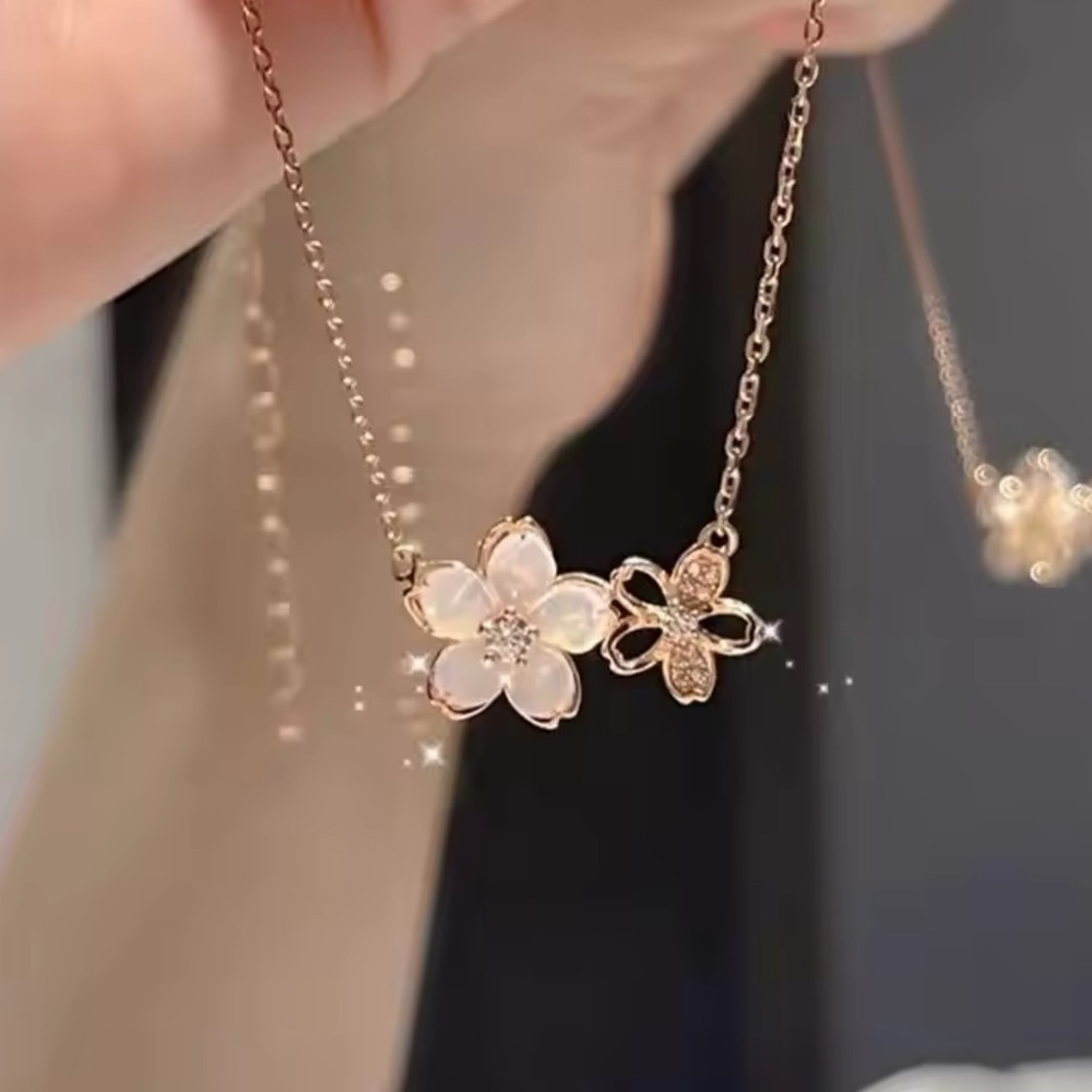 Rose Gold Filled Cubic Zirconia Floral Necklace